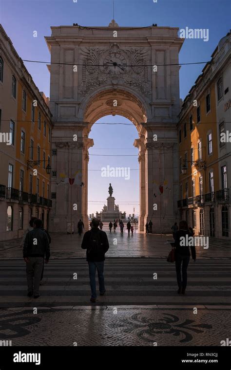 The Arco Triunfal Da Rua Augusta And Through The Arch The Pra A Do