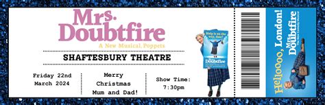 Mrs Doubtfire Musical Custom Theatre Fake Ticket Surprise Theatre ...