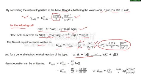 Chemistry 12 Chapter 3 Electrochemistry Nernst Equation Gibbs Energy And Equilibrium Constant