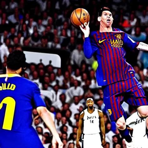 Messi Dunking On Ronaldo In The Nba Stable Diffusion