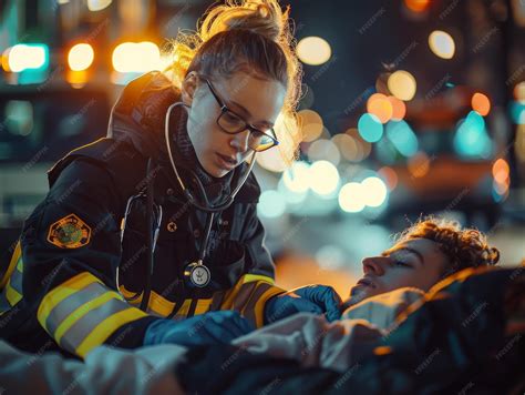 Premium Photo | A firefighter and paramedic checking on an injured