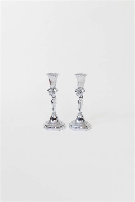 Rare Set Of Nude Chrome Candlesticks By Krome Kraft Farber Bros Nude Female Lady Candlestick