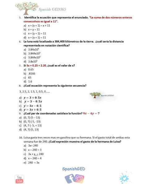 Examen De Practica Lgebra Spanish Ged