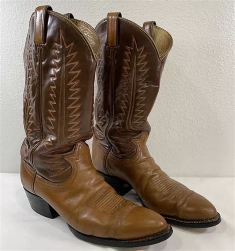 Vintage Tony Lama Brown Leather Western Boots Mens Sz B Pull