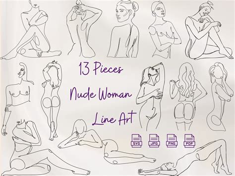 Nude Woman Line Art Bundle Svg Naked Women Line Art Set Abstract Body