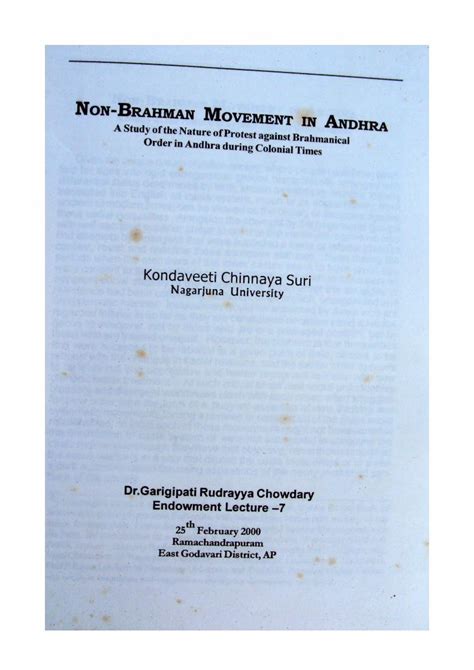 Pdf Non Brahmin Movement In Andhra Kondaveeti Chinnaya Suri