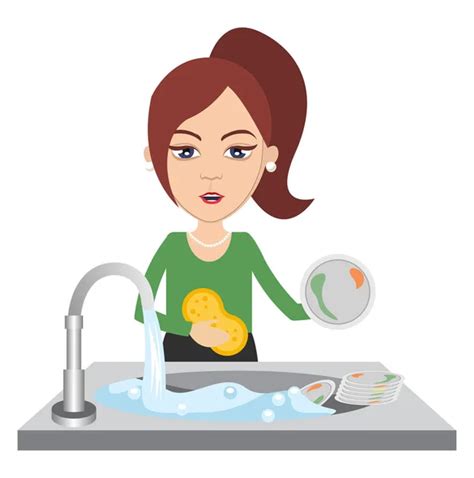 Cartoon Woman Washing Dishes Vector Art Stock Images Depositphotos