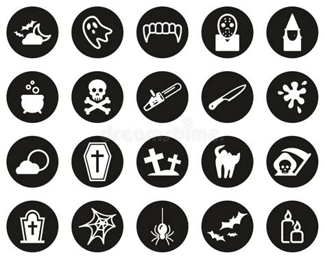 Iconos De Terror O Miedo Pegatinas En Blanco Y Negro Conjunto Grande