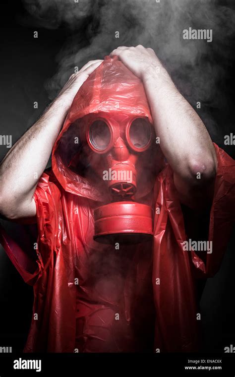 Catastrophe Nuclear Concept Man With Red Gas Mask Stock Photo Alamy