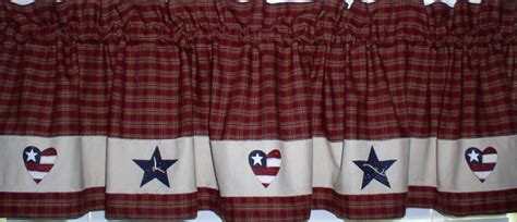 Americana Hearts And Stars Valance Berry Homespun Plaid Usa Etsy