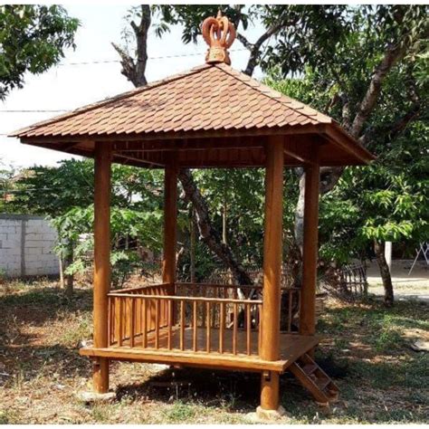 Jual Gazebo 2x2 Meter Kayu Kelapa Atap Sirap Kayu Ulin Desain Minimalis