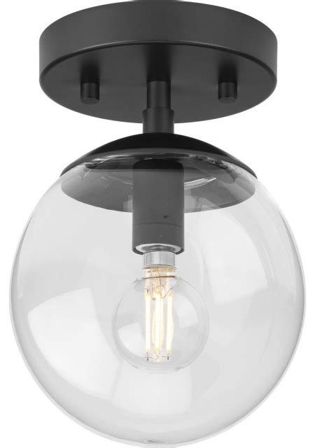 Atwell Collection One Light Matte Black Mid Century Modern Semi Flush Mount Contemporary