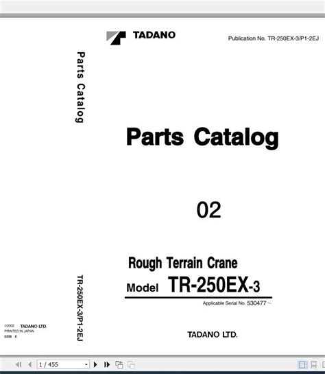 Tadano Rough Terrain Crane TR 250EX 3 P1 2EJ Parts Catalog EN JP Auto