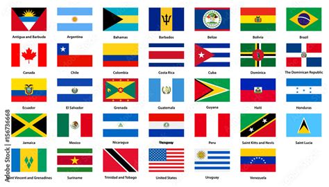 Flags of all countries of the American continents Stock Vector | Adobe ...