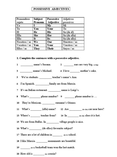 Possessive Adjectives And Present Simple Pdf Morphology Rules Worksheets Library