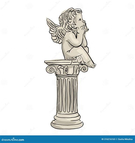 Cartoon Sketch Angel Statue White Cupid With Wings On Capital Stock Illustration Illustration