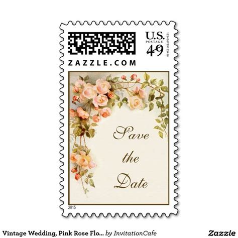 Vintage Wedding Pink Rose Flowers Save The Date Postage Zazzle