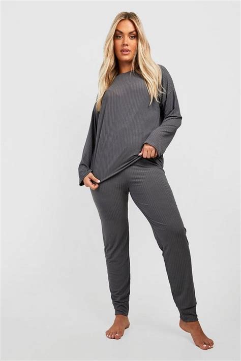 Plus Soft Rib Lounge Set Boohoo Uk