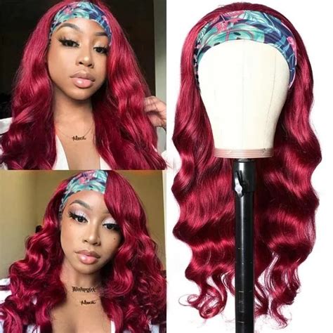 Kriyya Human Hair Headband Wigs Burgundy Wine Red Body Wave Best