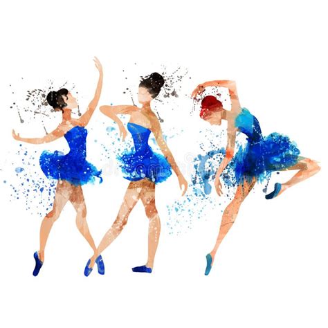 Ballerina In Blue Vector Watercolor Stock Vector Illustration Of