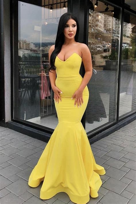 Sweetheart Mermaid Style Yellow Prom Dresses Backless Loveangeldress