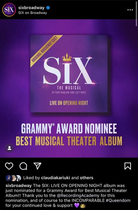 Six: Live On Opening Night has been nominated for a Grammy Award for ...