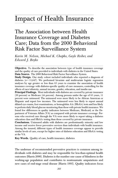 Pdf The Association Between Health Insurance Coverage And Diabetes