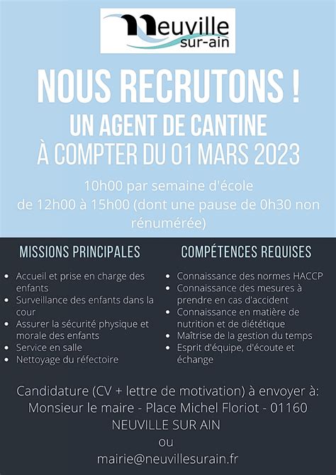 Recrutement Dun Agent De Cantine Neuville Sur Ain