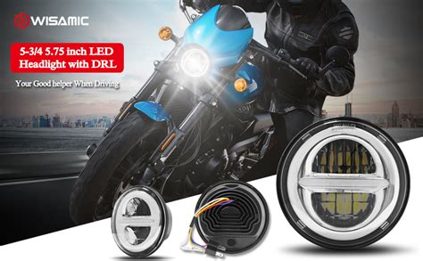 Wisamic 5 3 4 5 75 Inch Led Headlight With Drl Compatible With Harley Davidson Dyna Street Bob