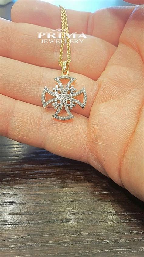 Jerusalem Cross Necklace K Two Tone Yellow And White Gold Etsy