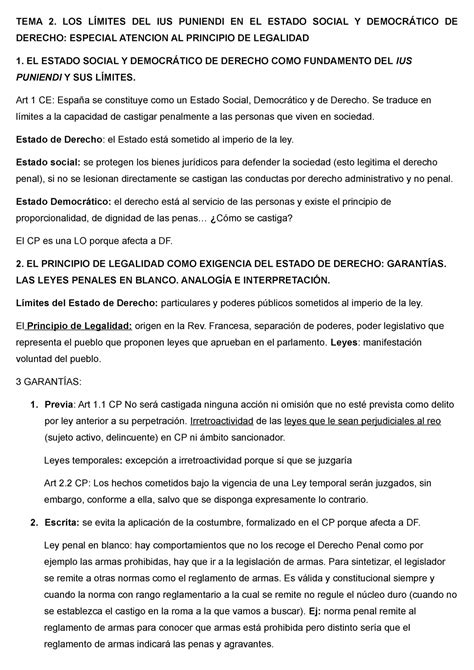 Tema 2 Los Límites Del Ius Puniendi En El Estado Social Y Democrático De Derecho Tema 2 Los