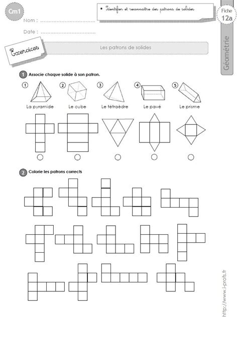 cm1 Exercices LES PATRONS DE SOLIDES Exercice de géométrie