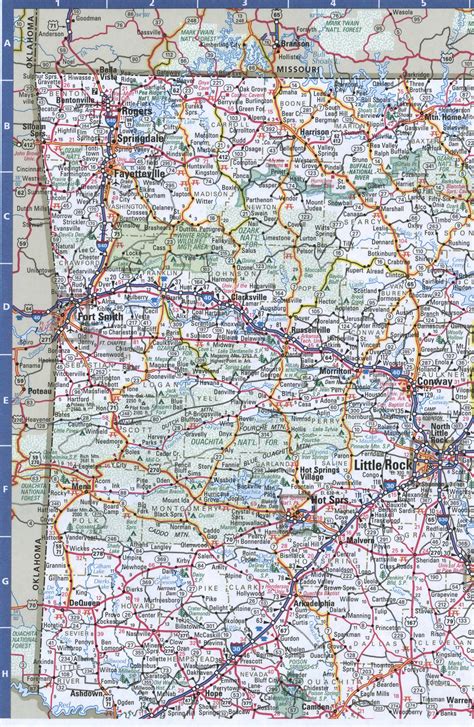 Map of Arkansas state. Detailed road map of Arkansas with cities