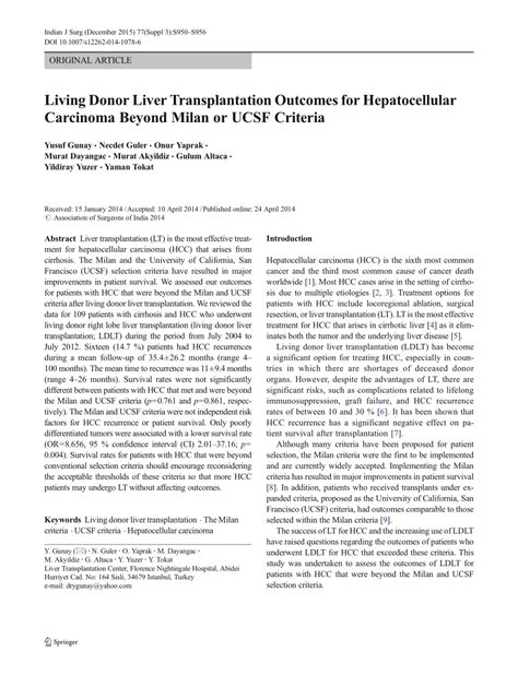 Pdf Living Donor Liver Transplantation Outcomes For Hepatocellular Carcinoma Beyond Milan Or