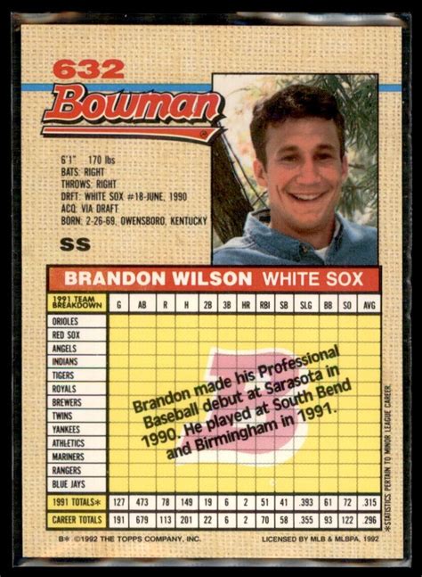 1992 BOWMAN BRANDON WILSON RC CHICAGO WHITE SOX 632 EBay