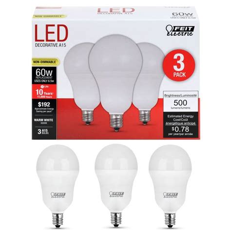 Feit Electric 65w60w Non Dimmable Led A15 Light Bulb E12 3 Pack