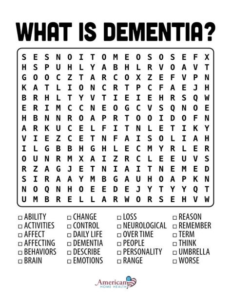 What Is Dementia Word Search Puzzle Large Print American Home Health S ...