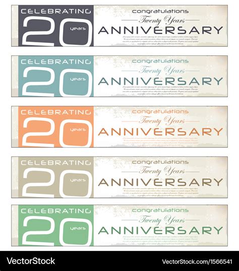 20 years anniversary retro banner set Royalty Free Vector