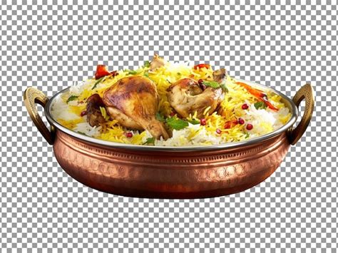 Premium Psd Tasty Chicken Biryani In Bronze Bowl With Transparent