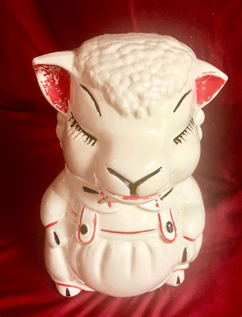 Vintage Little Lamb Ceramic Cookie Jar By American Bisque Pottery Co