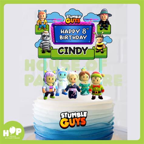 Jual Cake Topper Stumble Guys V Custom Nama Ultah Hiasan Kue Ulang