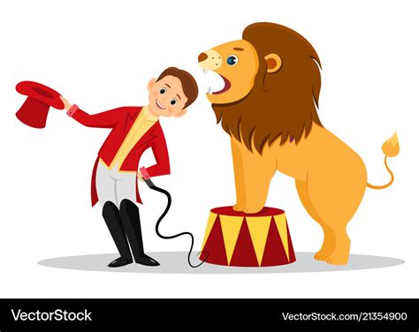 Cartoon Lion Tamer Puts His Head In The Jaws Of Vector Image