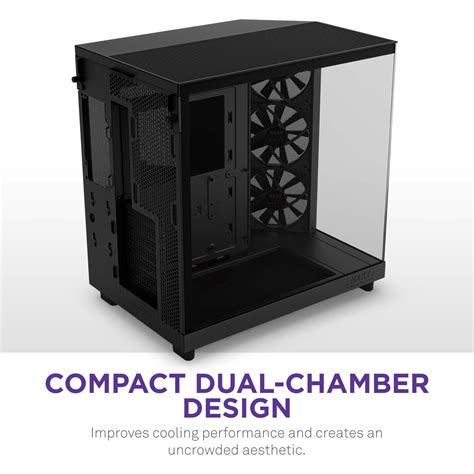 Nzxt H6 Flow Atx Mid Tower Pc Case With Dual Chamber Black Cc H61fb 01