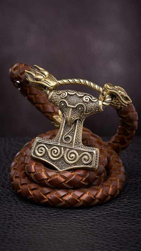 Thor Hammer Legendary Mjolnir From Skane Leather Necklace Bronze