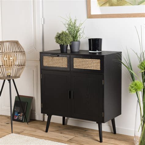 Buffet Noir Tiroirs Cannage Portes Dpi Import