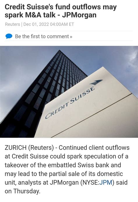 🇨🇭🏛credit Suisses Fund Outflows Spark Merger And Acquisition Talks🏛🇨🇭