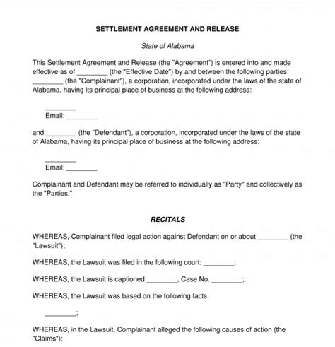 Settlement Agreement And Release FREE Template