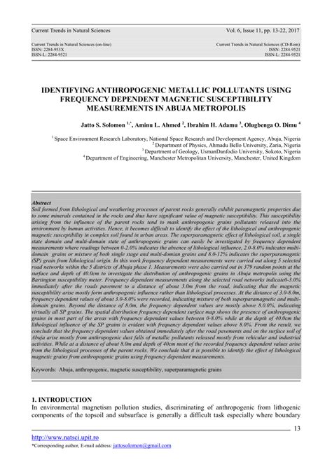 Pdf Identifying Anthropogenic Metallic Pollutants Using Frequency