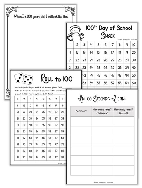 100th Day of School Printables - Mrs. Thompson's Treasures