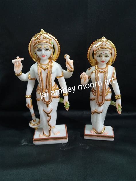 White Painted Marble Laxmi Narayan Statue For Worship Size Inch At